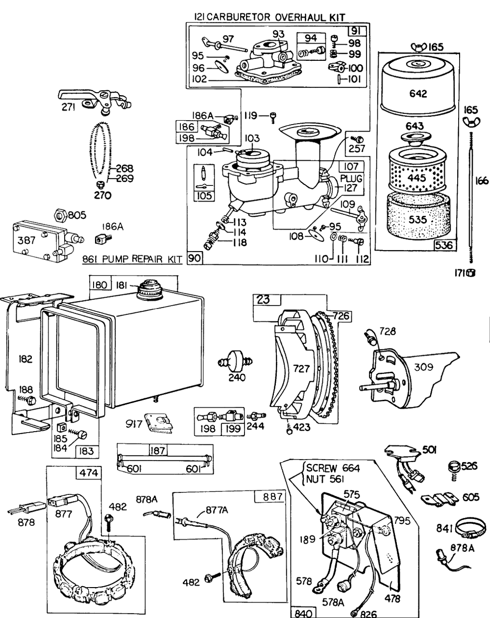 Carb,fueltank,a/C,electrical Diagram and Parts List for 220416-0158-XX  Briggs and Stratton Engine